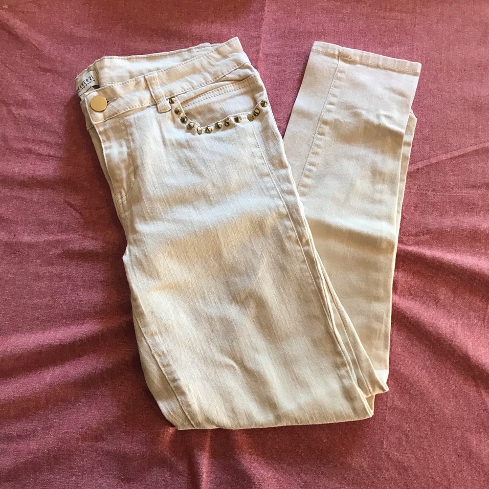 Forever 21 Gold Studded White Skinny Jeans
